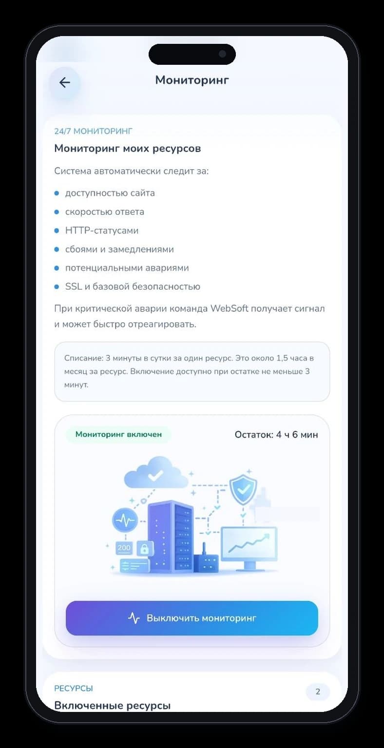 Мониторинг ресурсов в приложении Webvise